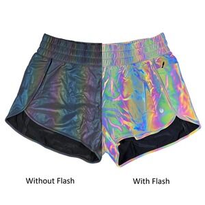 Flexliving Reflective Iridescent Holographic‎ Running Shorts Double Layer Size M